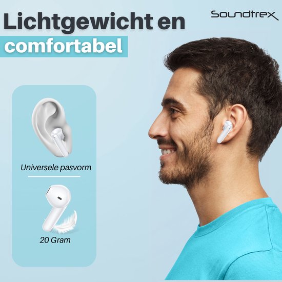 Soundtrex X-Pro Wireless Earphones - Ecouteurs Bluetooth - Earpods sans fil - Ecran LED - Bluetooth 5.3 - Blanc