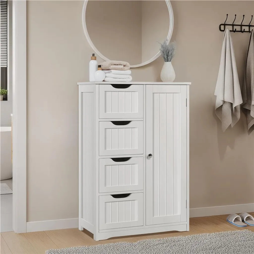 Yaheetech Armoire de toilette - 56x30x82 cm - Rangement - Tiroirs - Réglable - Compact - Blanc