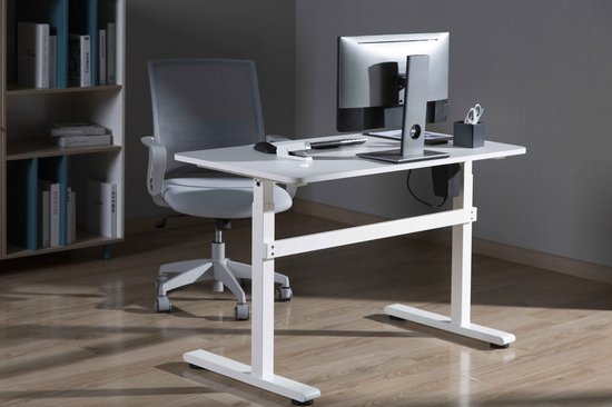 Bureau assis-debout électrique réglable en hauteur - 118 x 58 cm - blanc