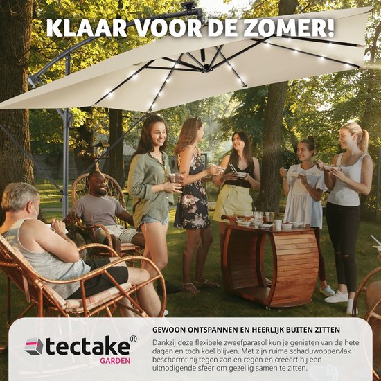 tectake® - Parasol 250cm avec éclairage solaire Led - Parasols - Parasol flottant - Energie solaire - Panneau solaire inclus - Eclairage de jardin - beige