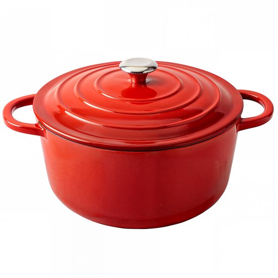 Casserole en fonte Aviro - Ø26CM - 5L - Toutes sources de chaleur y compris induction - Ragoût - Sans PFAS - Avec couvercle - Rouge