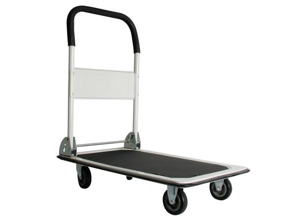 Toolland Chariot à plate-forme - 74 x 48 cm - Pliable - 2 roues fixes et 2 roues pivotantes - Tapis en caoutchouc et poignée soft-grip - Charge maximale 150 kg - Noir/Blanc