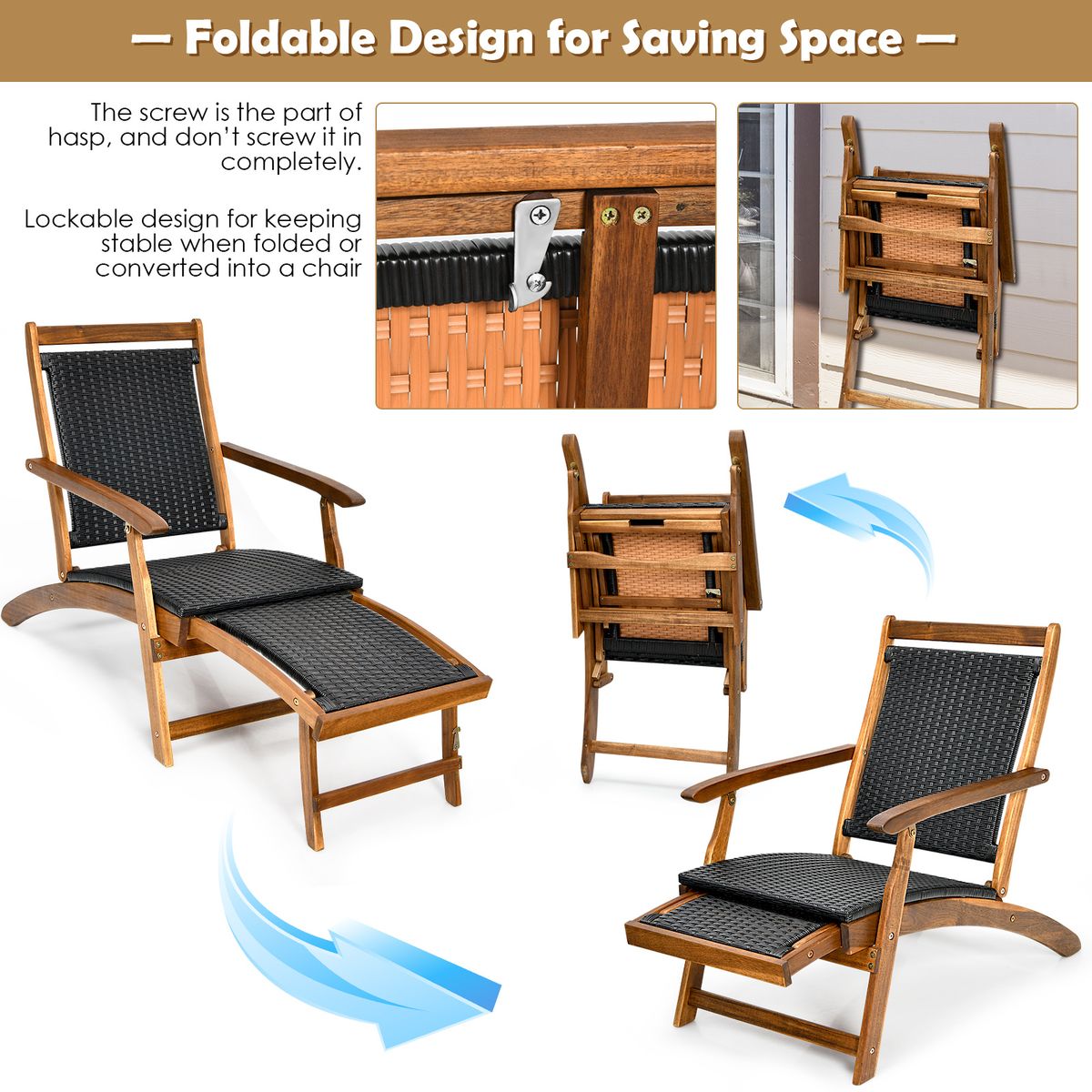 Chaise longue de jardin pliable Coast - Dossier ergonomique - Repose-pieds extensible - Mélange de marron et de rouge-brun