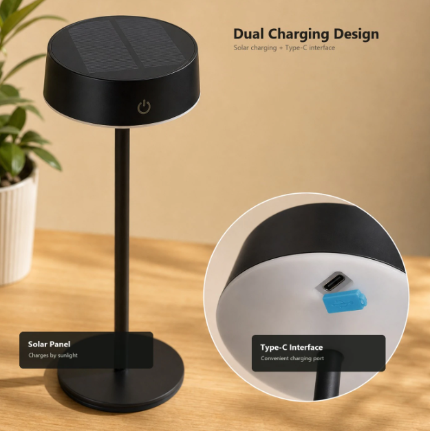 Lampe de table Arlgsite Solar - Sans fil - Rechargeable via USB-C - Intensité réglable - 3 modes de couleur