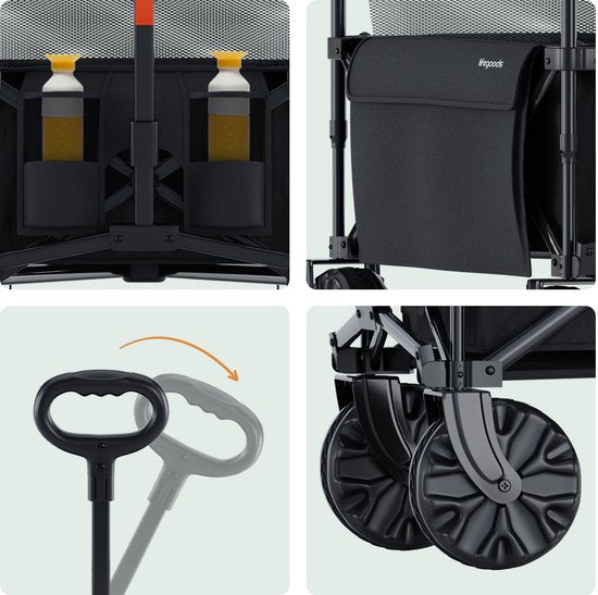 LifeGoods Wagon - Wagon pliable - 100KG - 230L - surélevé - avec housse de protection - noir