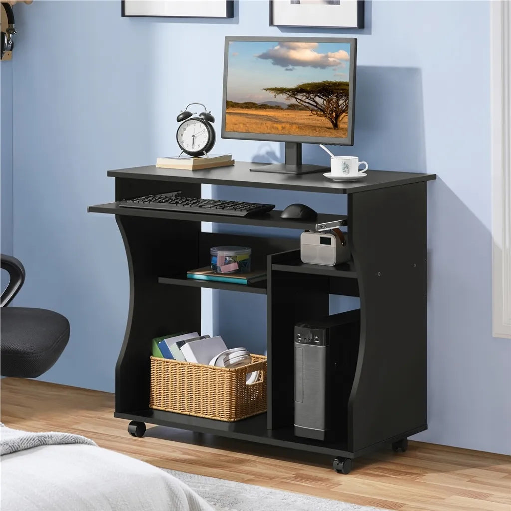 Bureau d'ordinateur Yaheetech avec tiroir pour clavier et roulettes - Noir - 80 x 48 x 76 cm