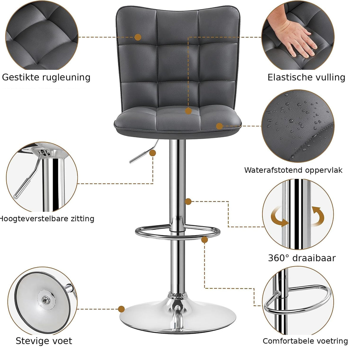 Lot de 2 tabourets de bar Yaheetech - Gris - Réglables de 62,5 à 83 cm - Pivotants, avec dossier et repose-pieds