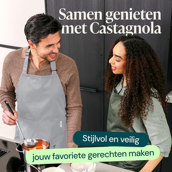 Tablier de cuisine Castagnola - Hydrofuge et anti-salissures - Tablier de cuisine professionnel - Tablier de barbecue pour femmes et hommes - Unisexe - Boucle réglable - Grandes poches - Gris clair