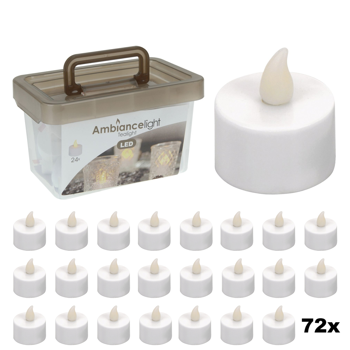 Set de bougies chauffe-plat LED - Boîte de 72 bougies - piles incluses