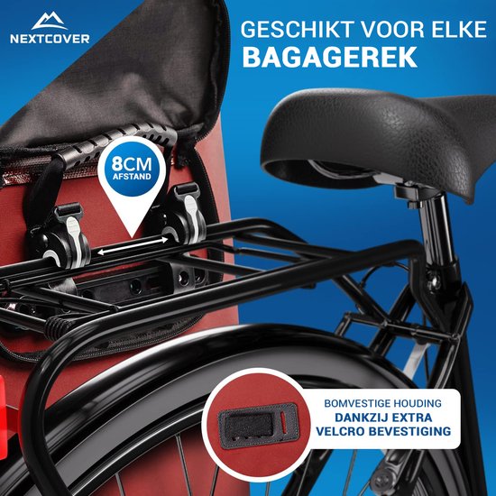NEXTCOVER® NEW 3-in-1 bike bag for carrier [Aquashield] - Reflective luggage bag bag waterproof - backpack and shoulder bag [25 litres]- Red
