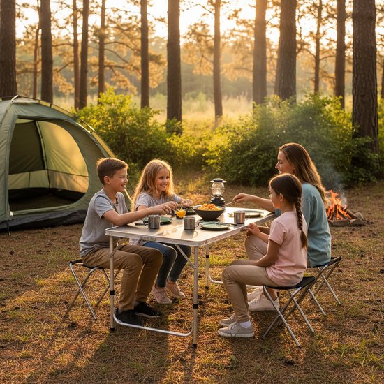 Table de camping - avec 4 chaises - pliable - réglable - noire