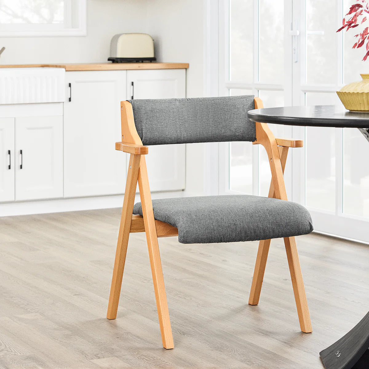 SoBuy FST98-HG Chaise de salle à manger pliable en bois avec coussin - Chaise pliable en hêtre massif - Gris