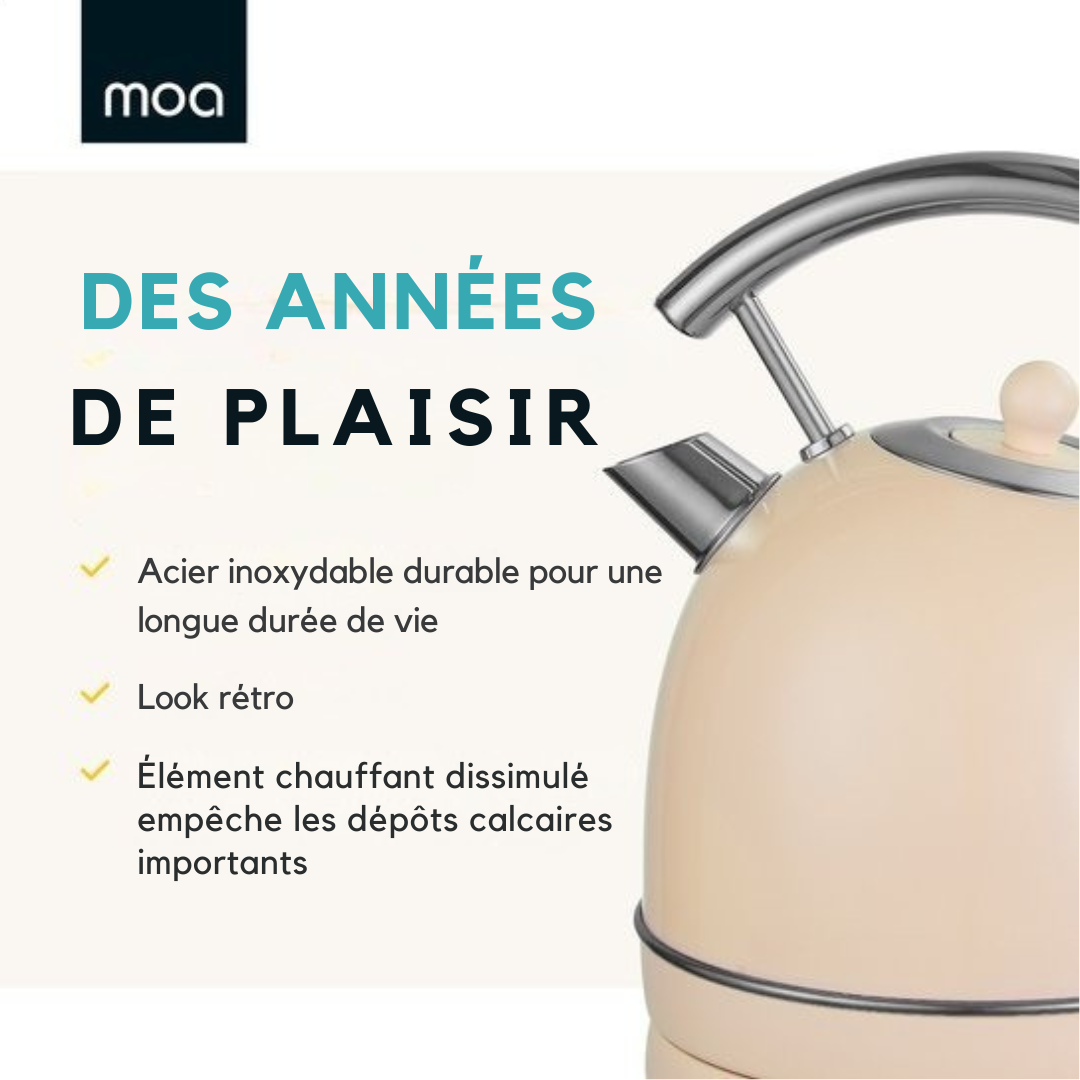 Bouilloire électrique - MOA Retro - 2200W – 1,8 L – Acier inoxydable – Crème pastel