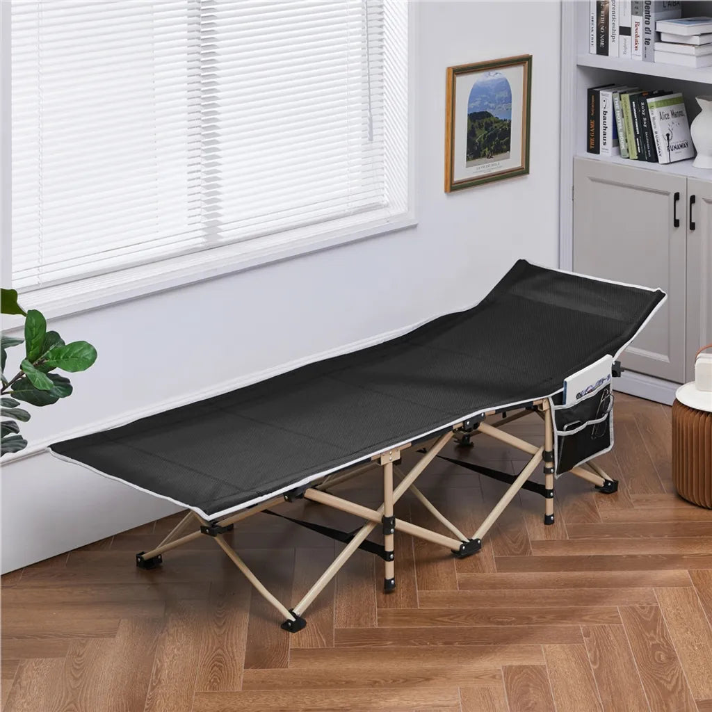 Lit de camping pliable Yaheetech avec sac de transport - Noir - 186 x 66 x 52 cm