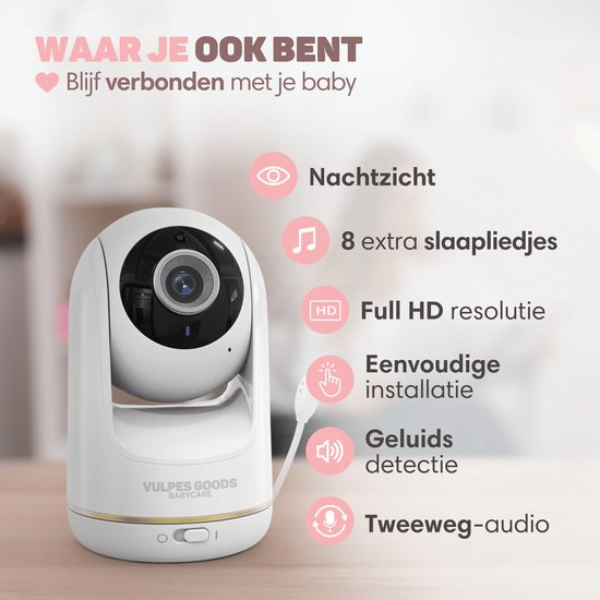 Vulpes Goods® Babycare - Baby Monitor avec caméra - Baby Monitor avec caméra et VOX - écran FULL HD de 5 pouces - télécommandable - Baby Camera - Baby Monitors with Sound Detection - Nightvision - PRO Version - White