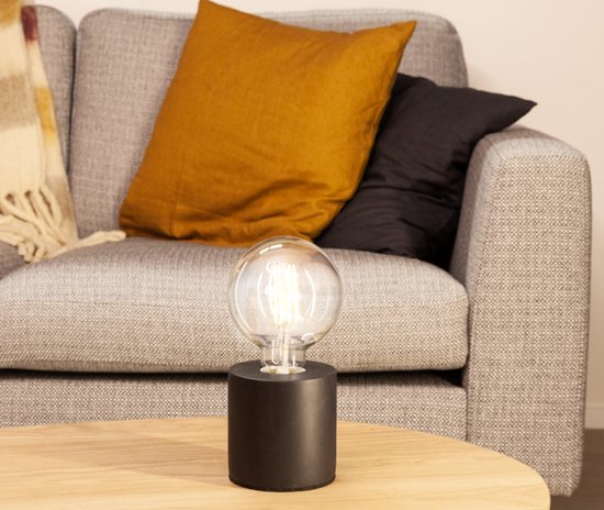 Culot de lampe, cylindre, câble avec interrupteur, E27, 60 W, IP20, ciment, noir, 90 mm x 90 mm