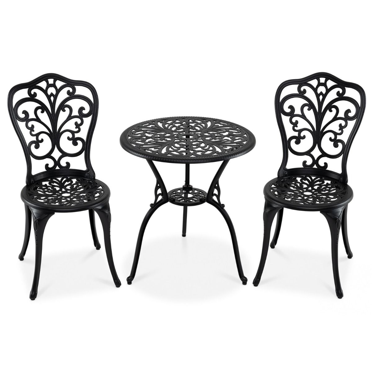 Ensemble de bistrot Coast 3 pièces - aluminium moulé - trou pour parasol - dossiers en forme de papillon - noir
