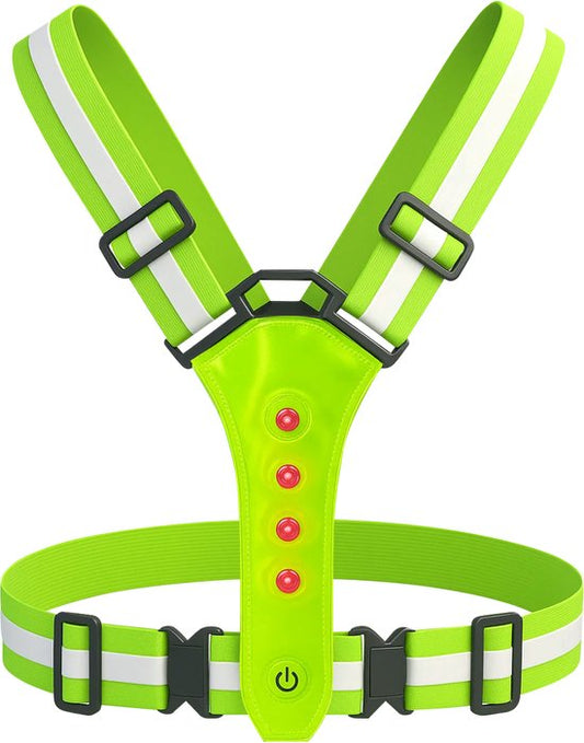 Nuvance Running Vest with Lighting - Gilet de course à pied réfléchissant - Réflexion à 360 degrés - Gilet de course à pied ajustable - LED - Vert