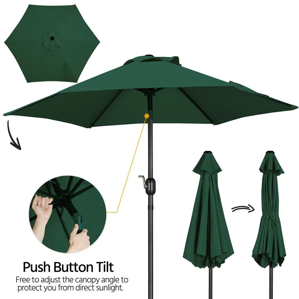 Yaheetech Parasol - Ø230 cm - Inclinable - Avec manivelle - Parasol de jardin - Vert foncé