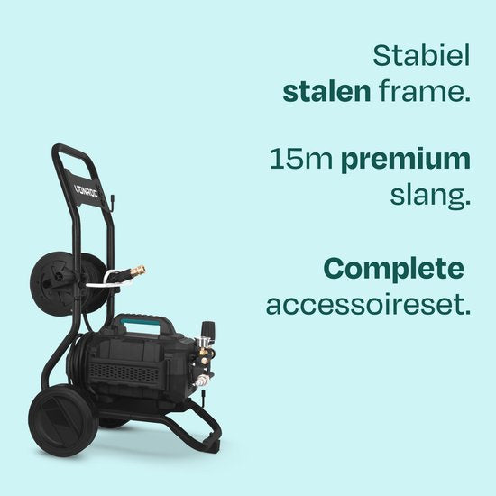 VONROC PRO Nettoyeur haute pression V25-3 - 2500W - 180 bar - 468 l/h - moteur à induction - 15m premium hose - Incl. nettoyeur de terrasse, buse à mousse et 5 buses