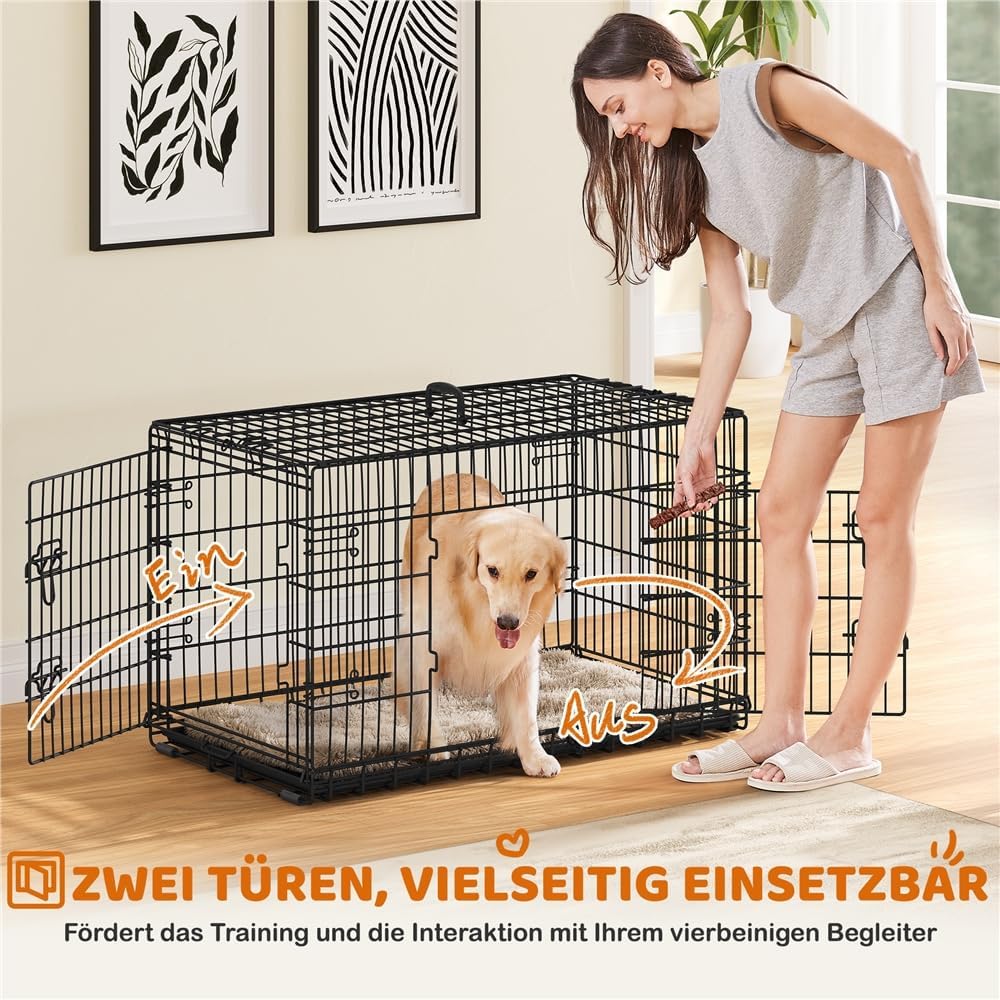 Cage pliable pour chien Yaheetech XL - 107 x 66 x 74,5 cm - 2 portes avec cloison de séparation et fond amovible - Noir
