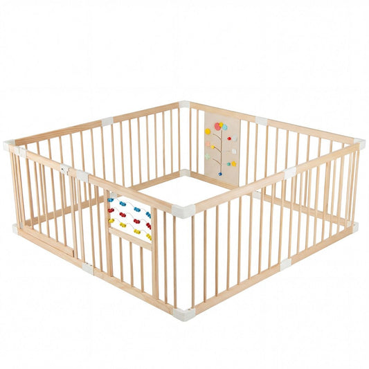 Coast - Parc de jeu en bois pour tout-petits - Double porte verrouillable - Barrière d'activité réglable - Couleur naturelle