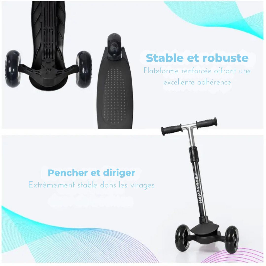 Scooter pour enfants LifeGoods HappyStep - Étape 2-5 ans - 3 roues lumineuses - Garçons/Filles - Noir