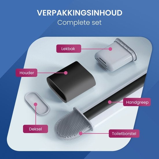Roegaarden Brosse à WC avec support - Brosse à WC - Silicone - Autoportante et à suspendre - Noir