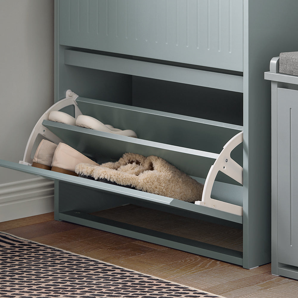 SoBuy Meuble à chaussures FSR165-HG - 2 abattants et 1 tiroir - MDF - 61 x 26 x 100 cm - Gris