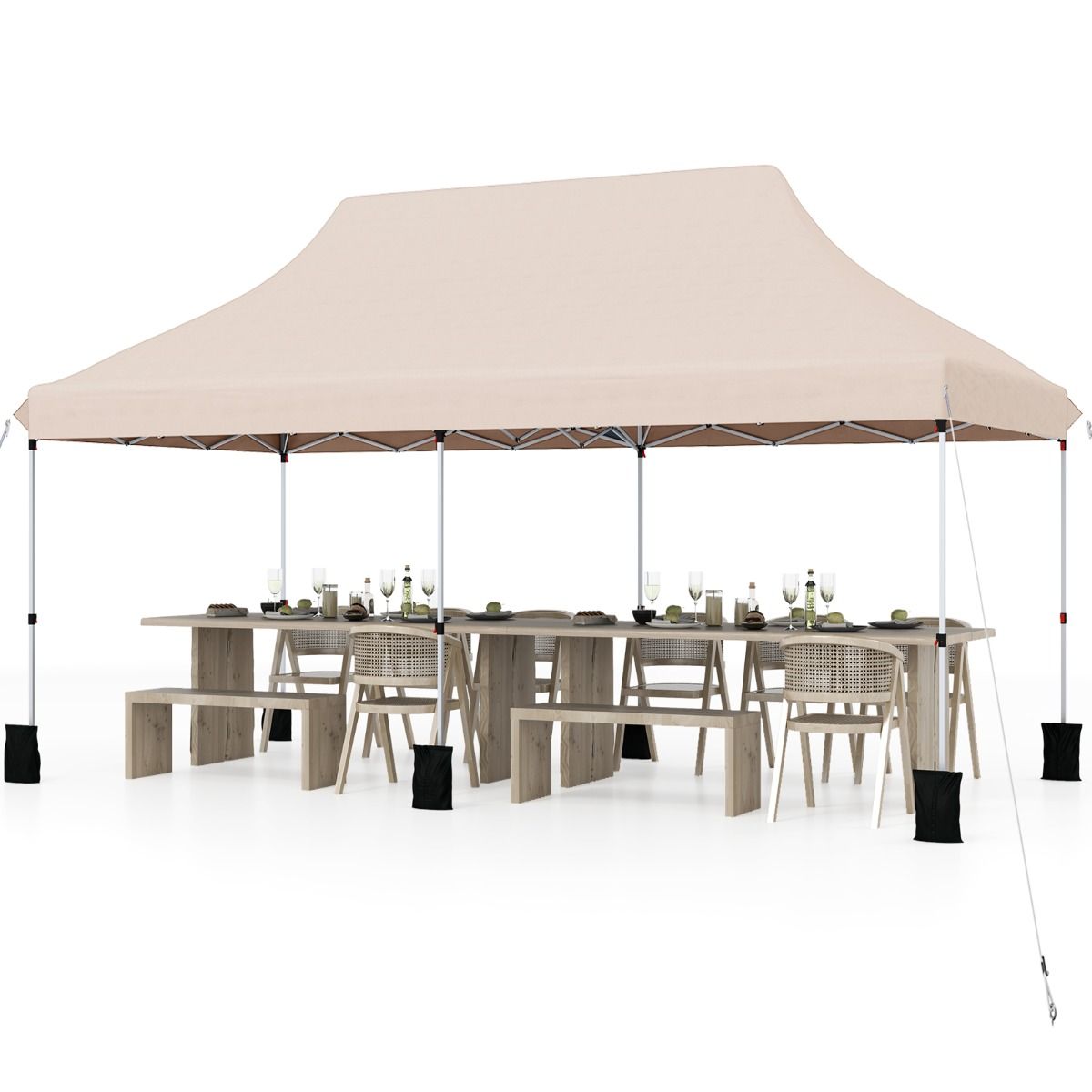 Pavillon de jardin pliable Coast - Tente de fête imperméable - Protection solaire - 300 x 600 cm - Beige
