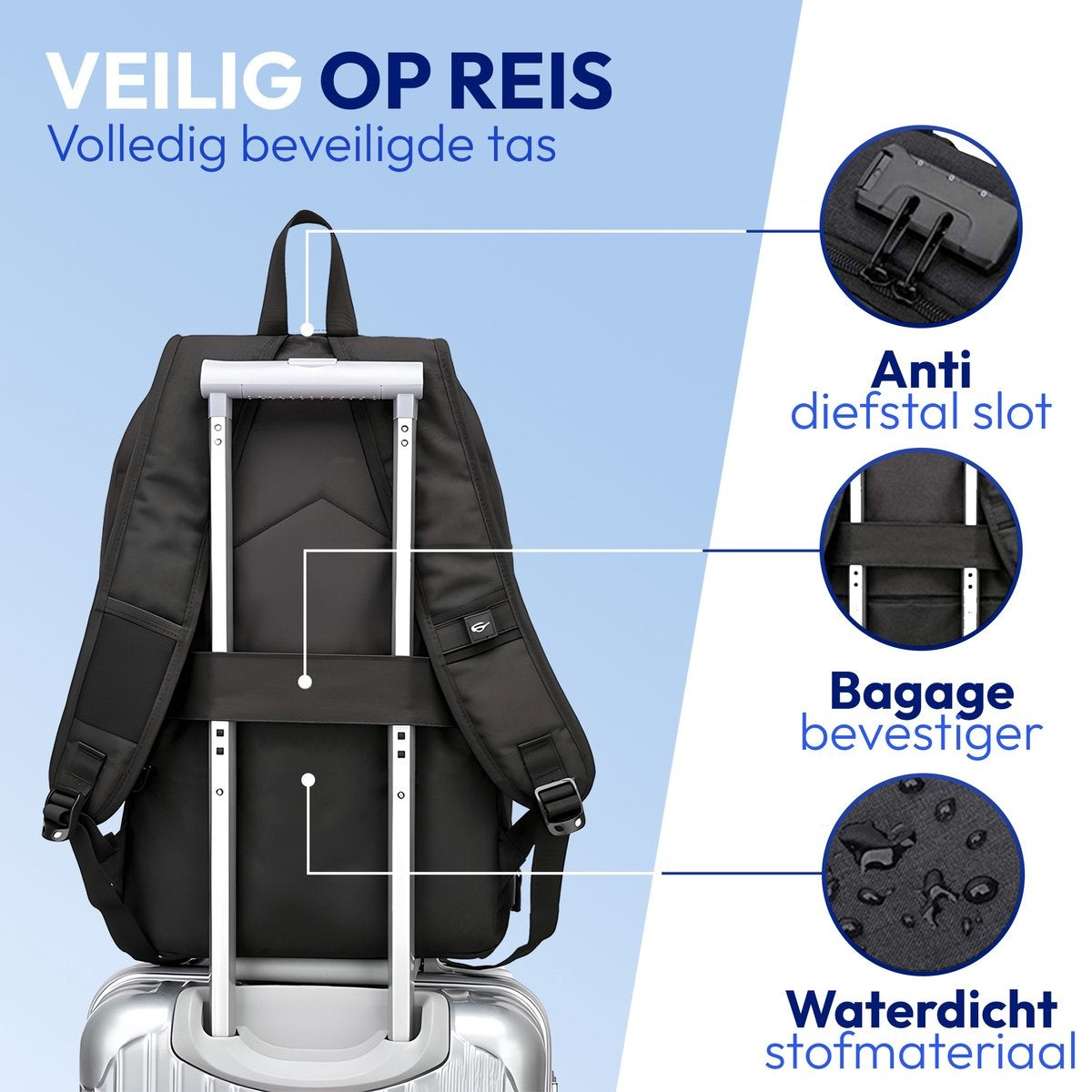 Sac à dos pour ordinateur portable - Cartable - Sac à dos - Sacoche pour ordinateur portable - Station de recharge USB - Tissu hydrofuge - 35 à 39cm - Noir