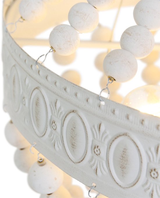 Suspension Ella 10191W - Lampe tendance à perles blanches en bois et métal, hauteur réglable de 70 à 155 cm - Marque : Mexlite