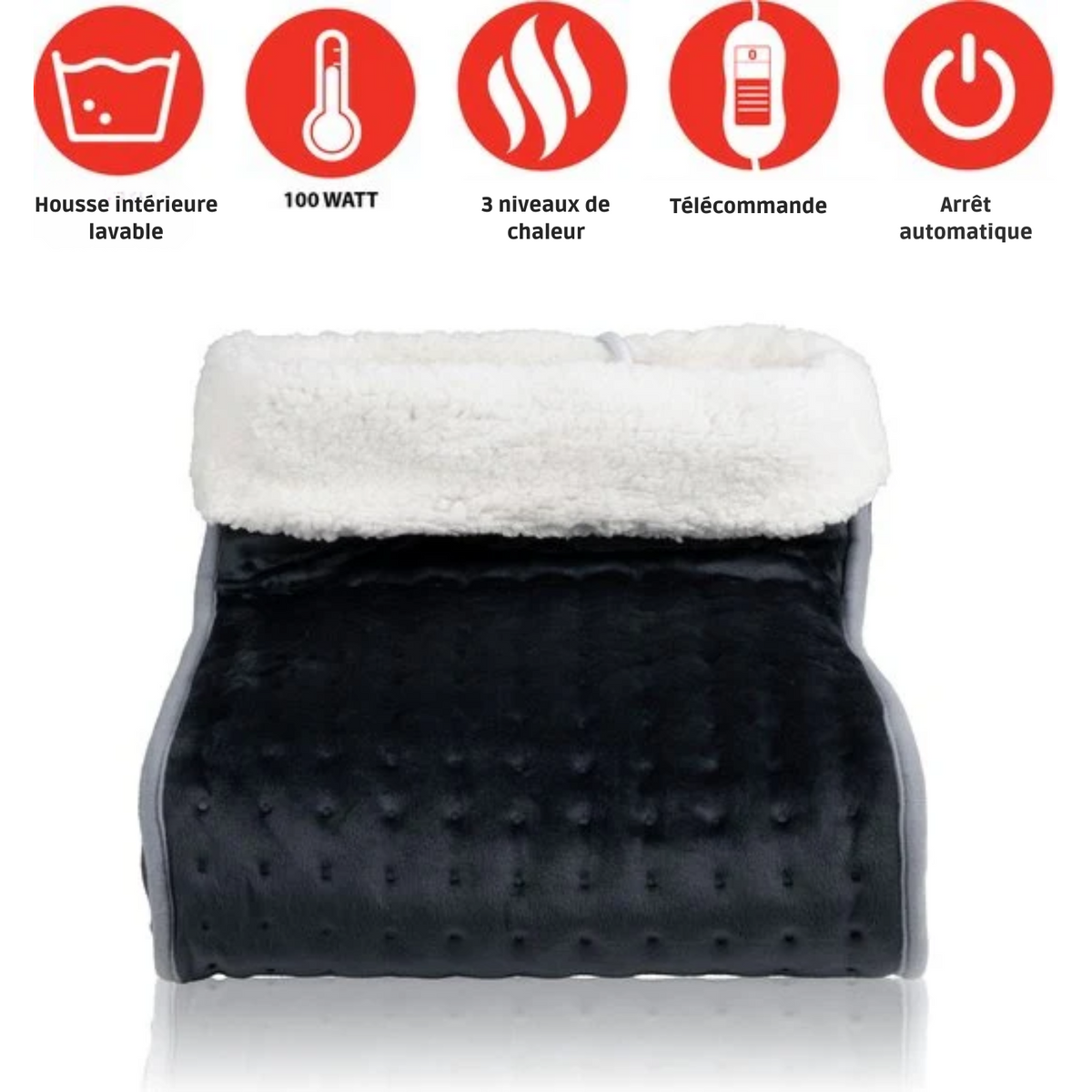 Chauffe-pieds électrique - Alpina - Lavable - 3 niveaux de chaleur - Gris foncé