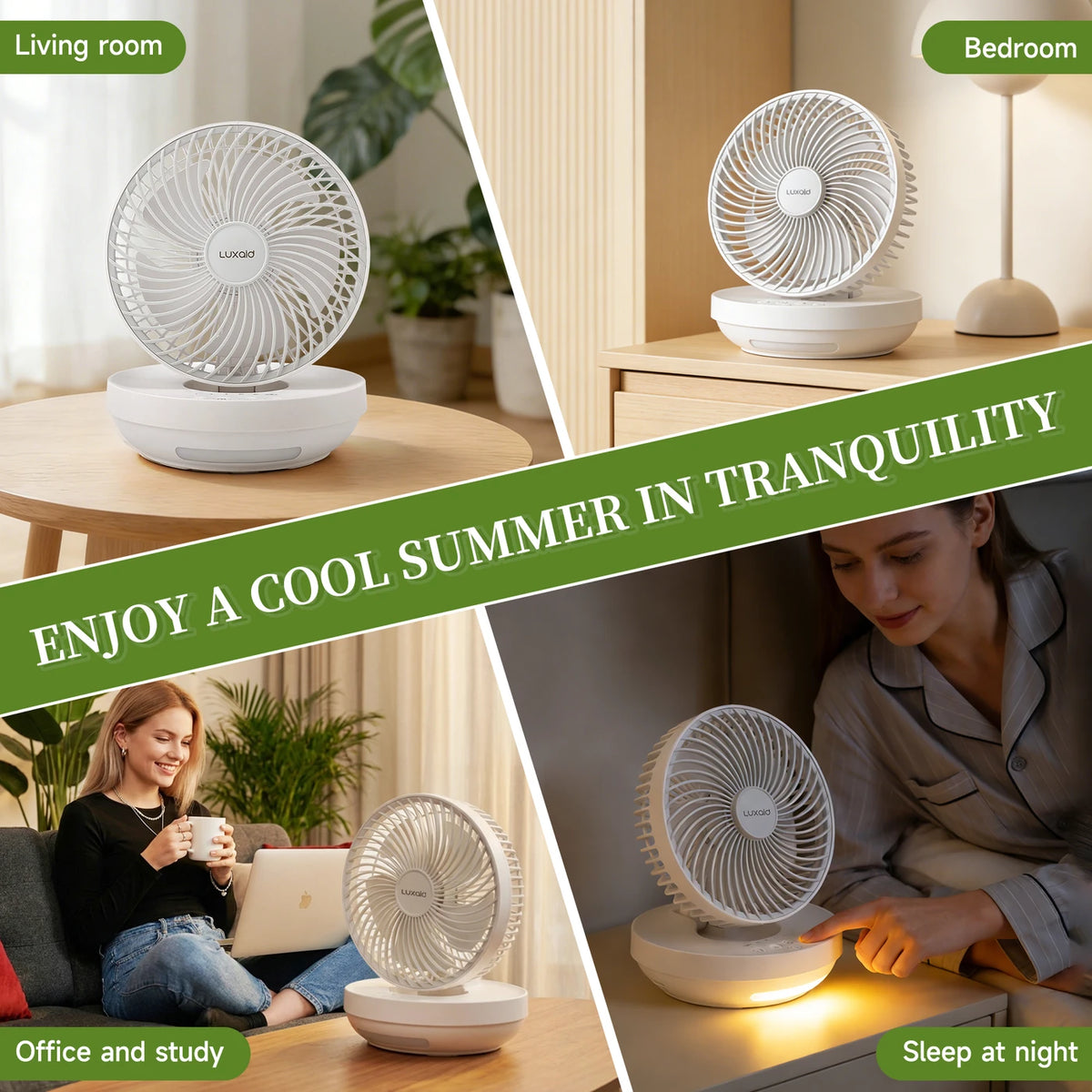 Ventilateur de bureau pliable Luxaid avec télécommande, batterie de 4 000 mAh, recharge Type-C, 3 vitesses, minuterie de 4 heures, veilleuse, fixation murale, portable et compact