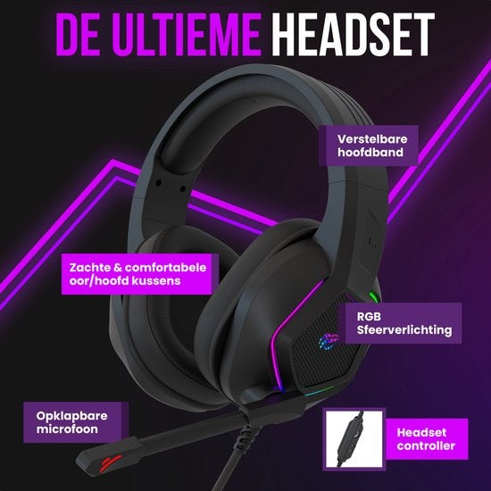 Casque de jeu Strex, avec microphone et éclairage RVB, son surround 7.1, PC / PS4 / PS5 / XBOX / Switch, Noir