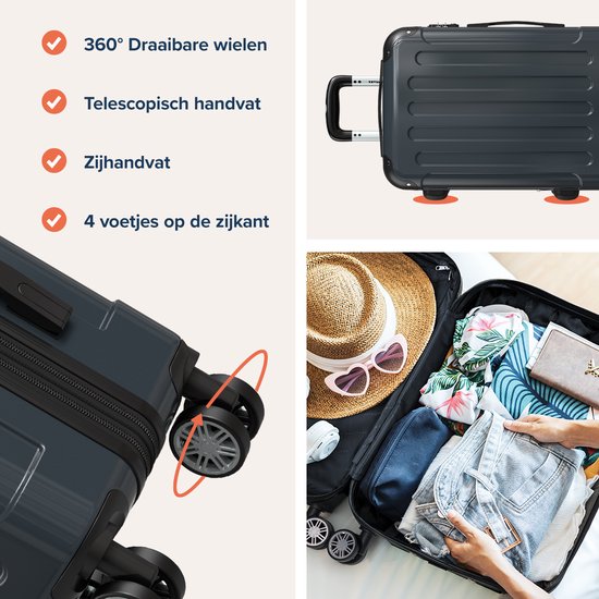 TRVLMORE Set de valises - 2 pièces - 45L Hand Luggage + 115L Spacious Luggage - TSA Lock - Lightweight - Travel Suitcase Set - Dark Grey