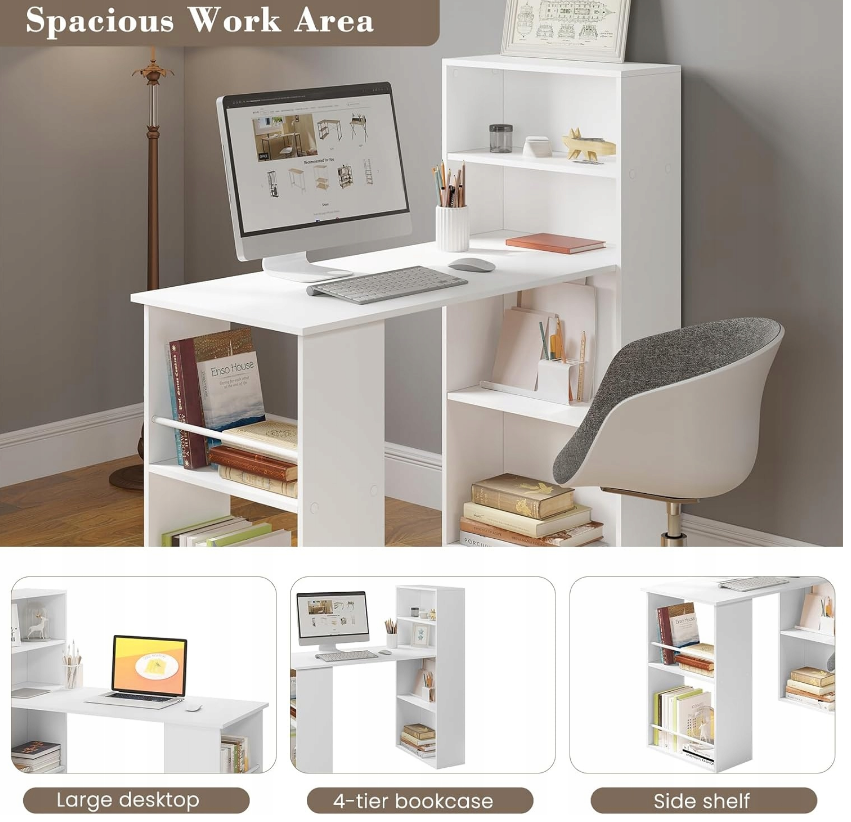 Bureau WOLTU 122 x 55 x 120 cm - Avec 6 étagères - MDF - Blanc