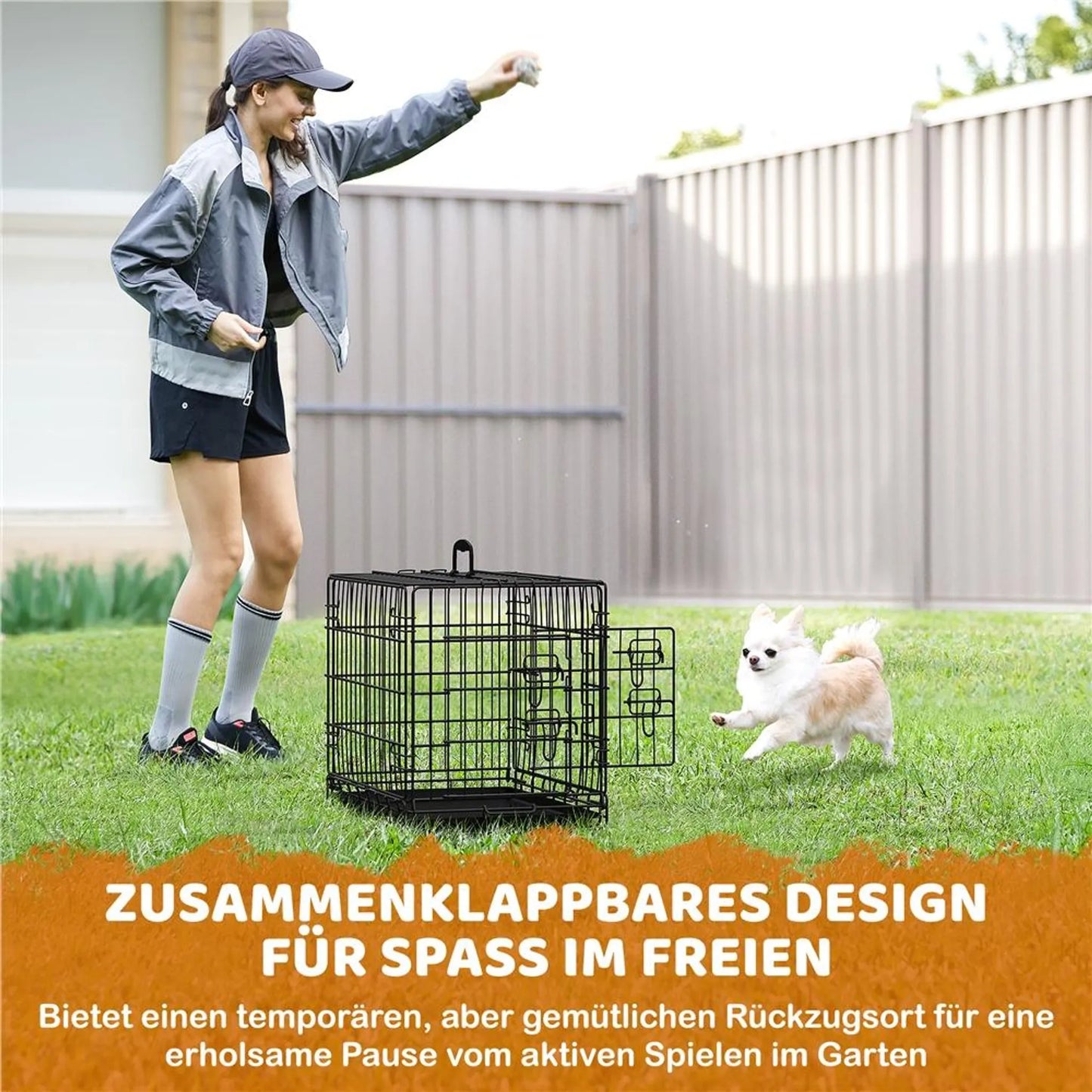 Yaheetech Banc pliant pour chien avec cloison - Comprend deux portes, une plaque inférieure amovible et un verrou de sécurité - Pour le dressage et les déplacements - Métal noir peint par poudrage - 61,5 x 41,5 x 47 cm