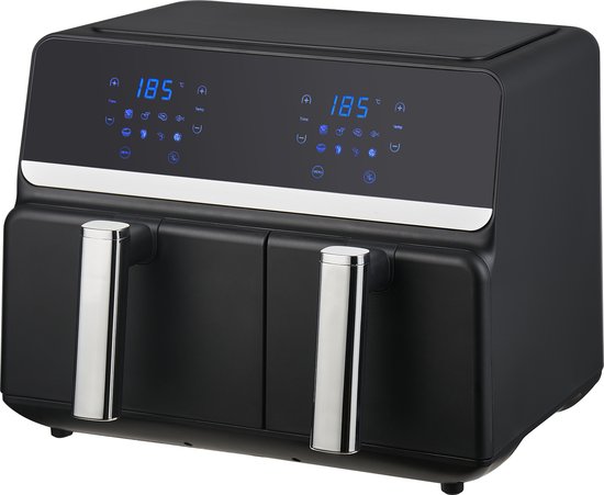Double Airfryer XXL Nexxt Digital - Friteuse à air chaud avec écran tactile - Capacité 5,5 + 3,5 litres - 8 programmes de cuisson - Noir