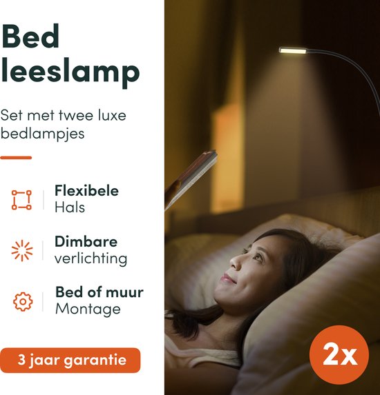 Nolt Lampe de lecture pour le lit - Veilleuse à intensité variable - 2 lampes de lit - Lampe de chambre à coucher - Lampes de lecture tête de lit - Lampe de lecture pour adultes