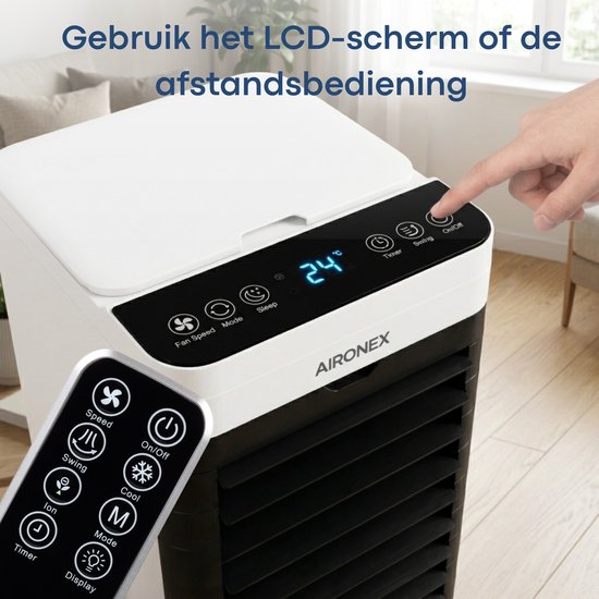 Aironex Aircooler / Refroidisseur d'air – Avec éléments de refroidissement, réservoir d'eau de 5 L, télécommande, minuterie et écran LED – Pour un rafraîchissement agréable – Ce n'est pas un climatiseur portable, mais une alternative efficace sans tuyau
