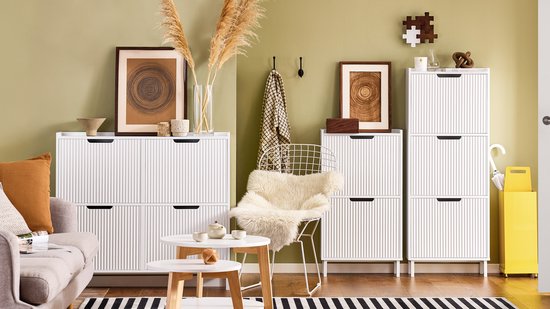 SoBuy FSR177-L-W Meuble à chaussures blanc - étroit avec 4 abattants et 8 étagères