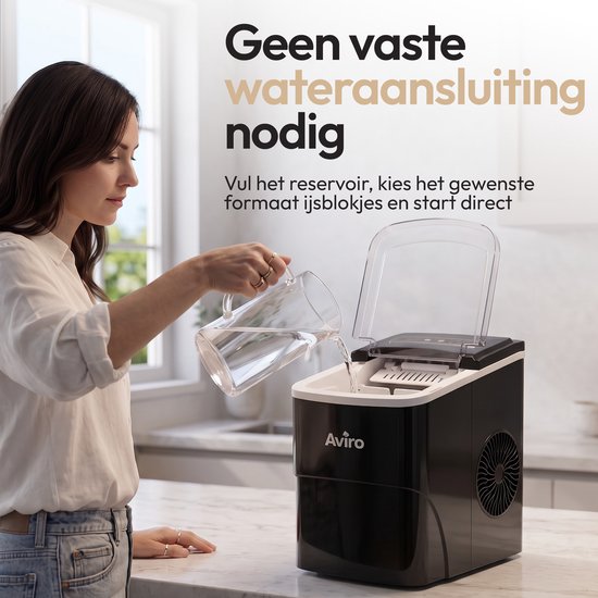 Machine à glaçons Aviro XL - 2 L - Avec cuillère à glace - Machine à glaçons - 16 kg / 24 h - Fonction d'auto-nettoyage - Noir