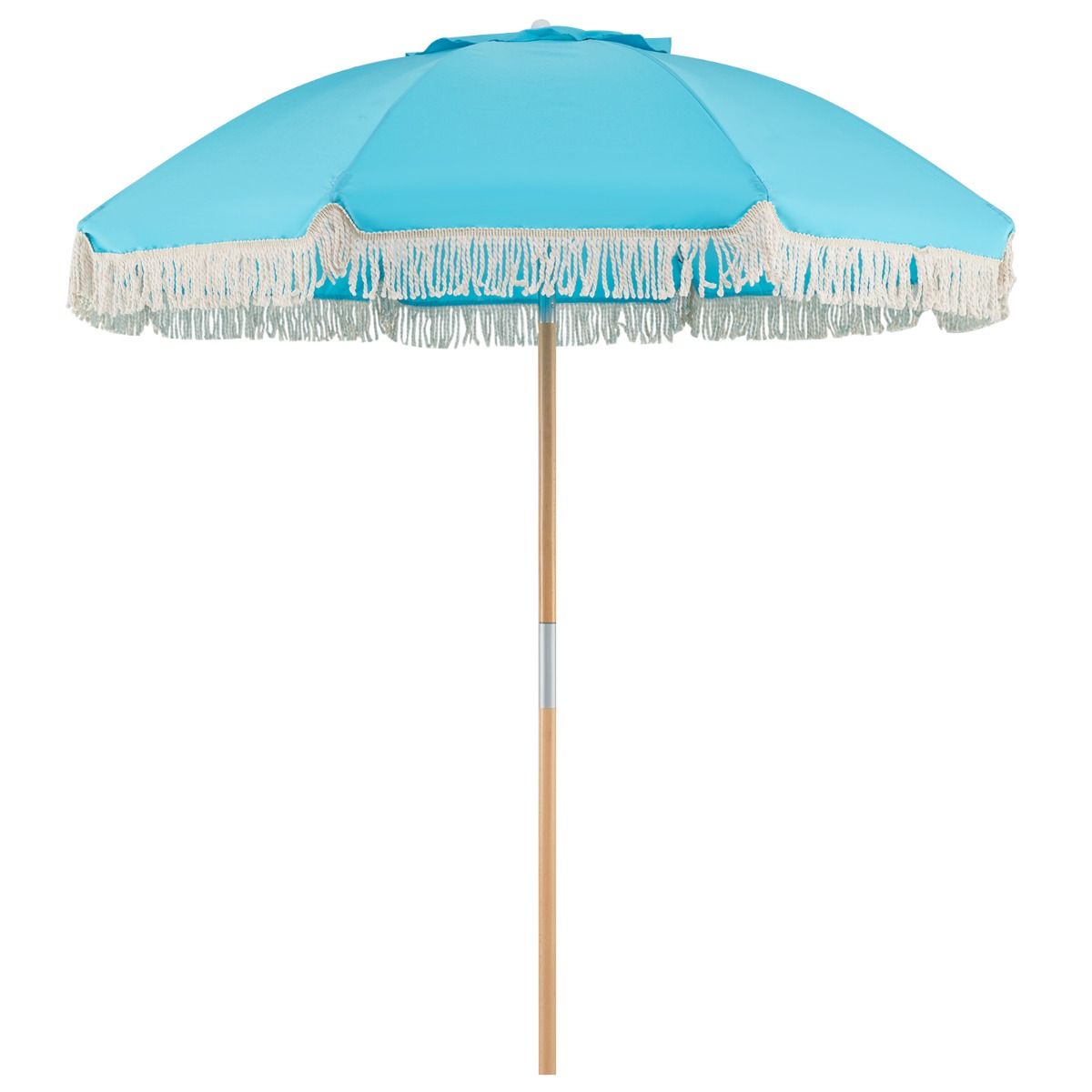 Parasol de jardin Coast à franges - parasol de plage en bois - inclinaison réglable - bleu