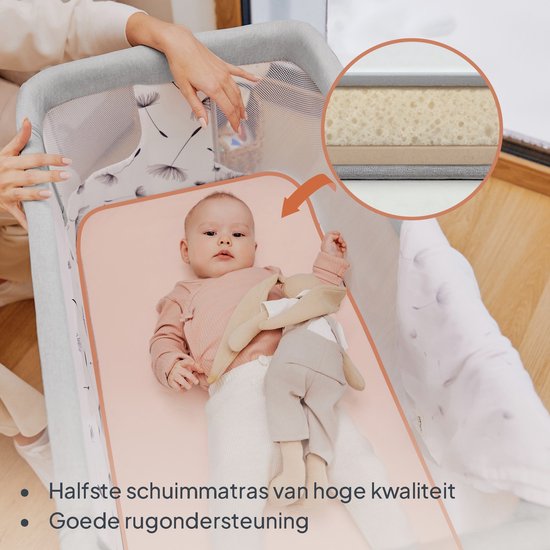 Lionelo Aurora 3-en-1 Co-sleeper - Lit bébé jusqu'à 9 kg - Lit évolutif - 4 roulettes avec frein - Lit de camping – Hauteur réglable – Tissu respirant – Matelas et sac de transport inclus – Revêtement amovible