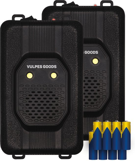 Vulpes Goods® Repellent - Marten Repellent - Pest Repellent - Multifunctional Set Indoor & Outdoor - Batteries, 12V & Car Battery - Marters, Mice & Rats - Stone Marten Repellent PRO - 2 pieces - Incl. Batteries