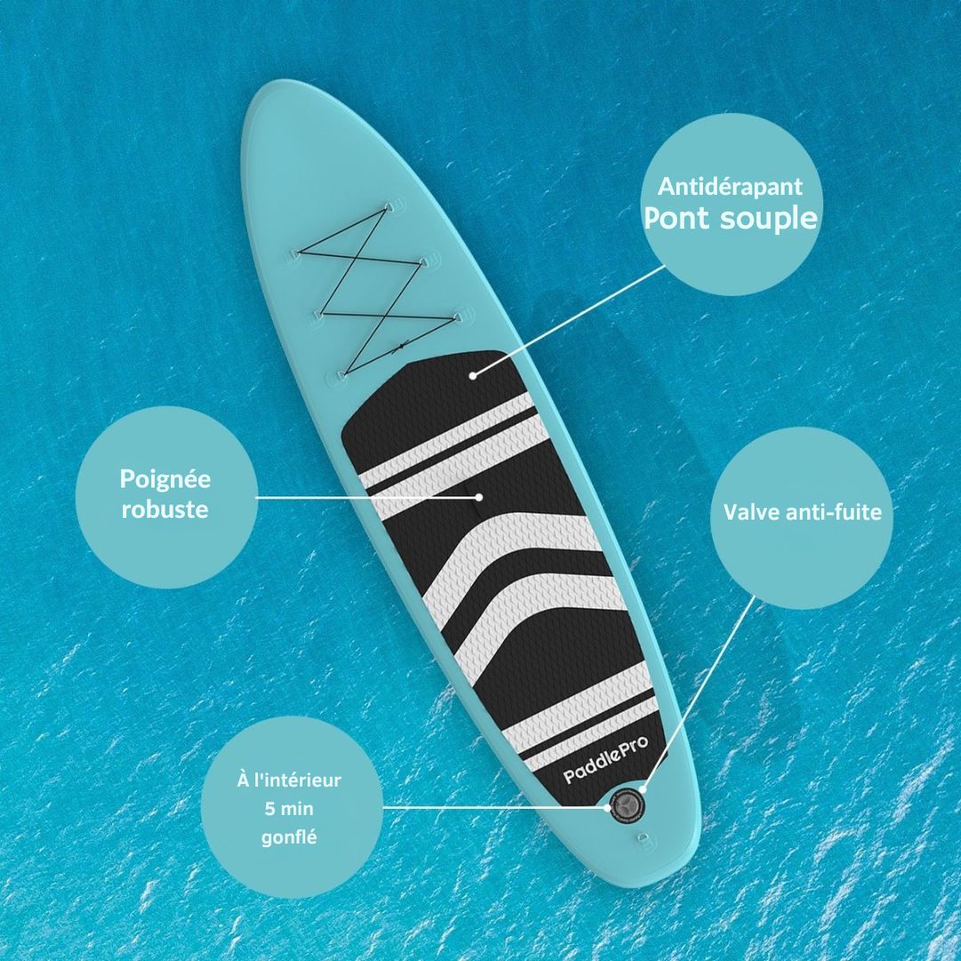 Paddle LifeGoods SUP Board - avec siège - Set complet - Max. 135KG - 320x81cm - Vert menthe/Noir