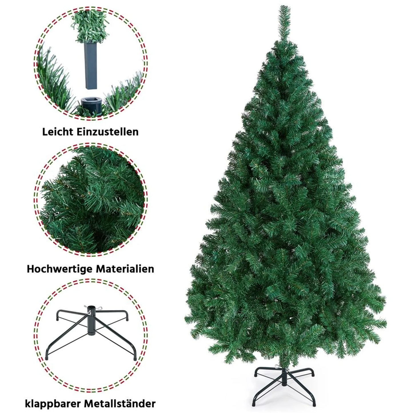 Yaheetech Sapin de Noël artificiel - 183 x 110 x 110 cm - 598 branches, base en métal pliable et capuchons en caoutchouc protecteurs - Pour le salon et les vacances - PVC vert et métal