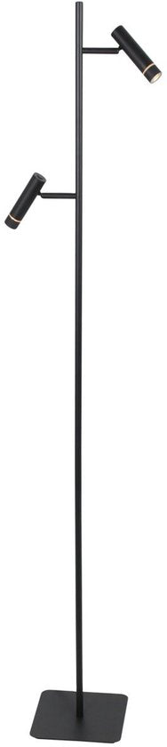 Lampadaire Volari 4711ZW, modèle design noir à 2 lumières de Steinhauer, avec LED « dim to warm », hauteur 157 cm, pied 21 x 21 cm, orientable et inclinable, idéal pour une utilisation en intérieur
