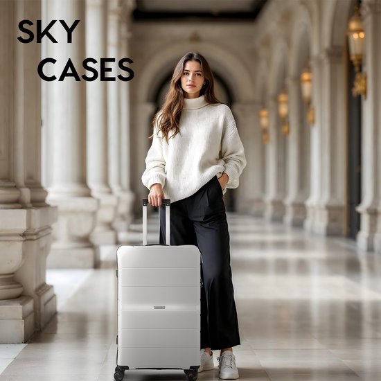 SKYCASES Urban Adventurer - Grande valise de voyage - Serrure à chiffres - 49x30x75cm - 110L - Valise de voyage avec serrure de valise - Roues pivotantes - Blanc V2